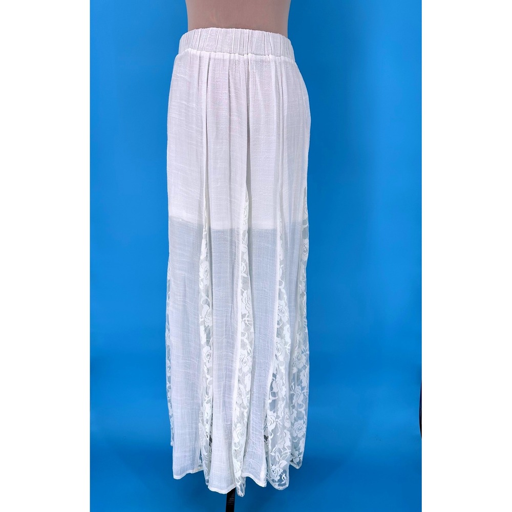 Windsor White Lace Panel Maxi Skirt Boho Festival Summer White Medium WS4093
